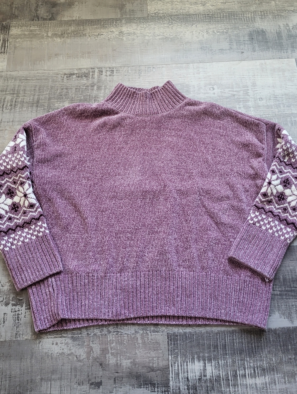 Christian Siriano Purple chenille mock neck fair isle winter sweater Relaxed